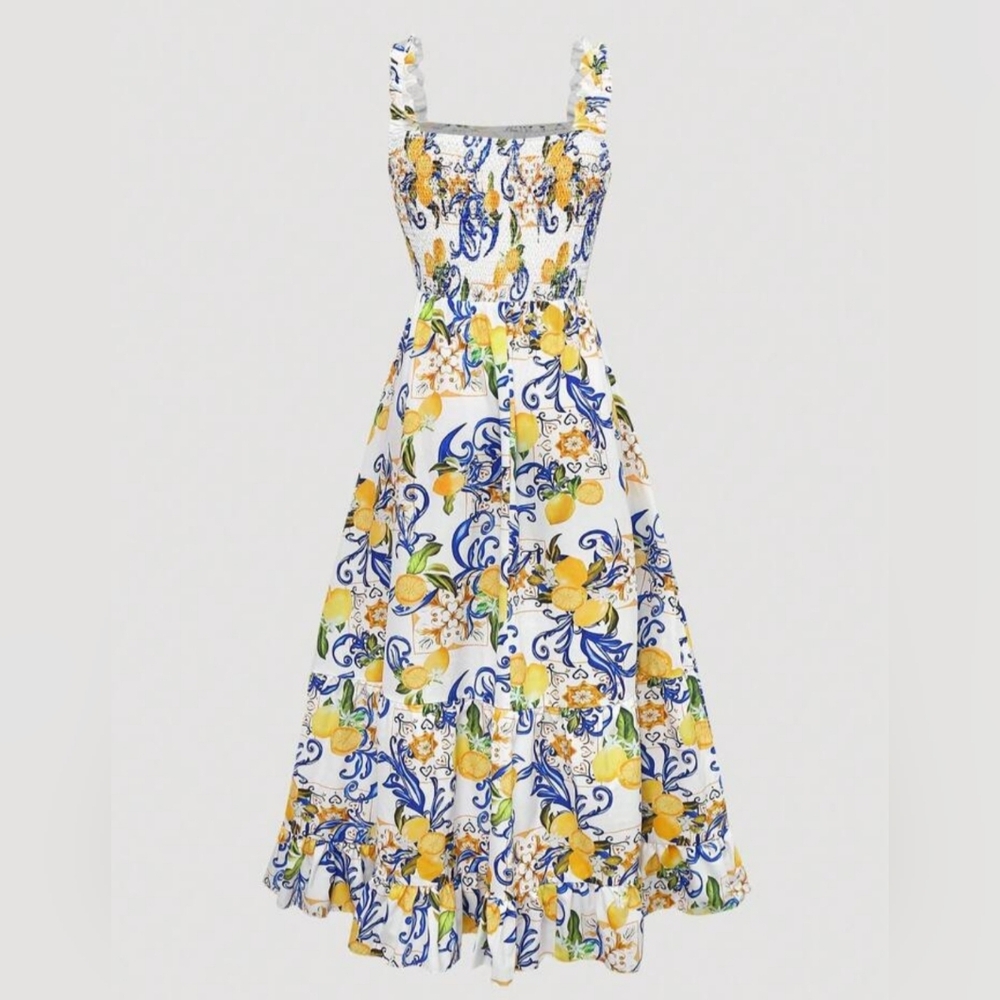 SHEIN Curve Multicolor Smocked Dress